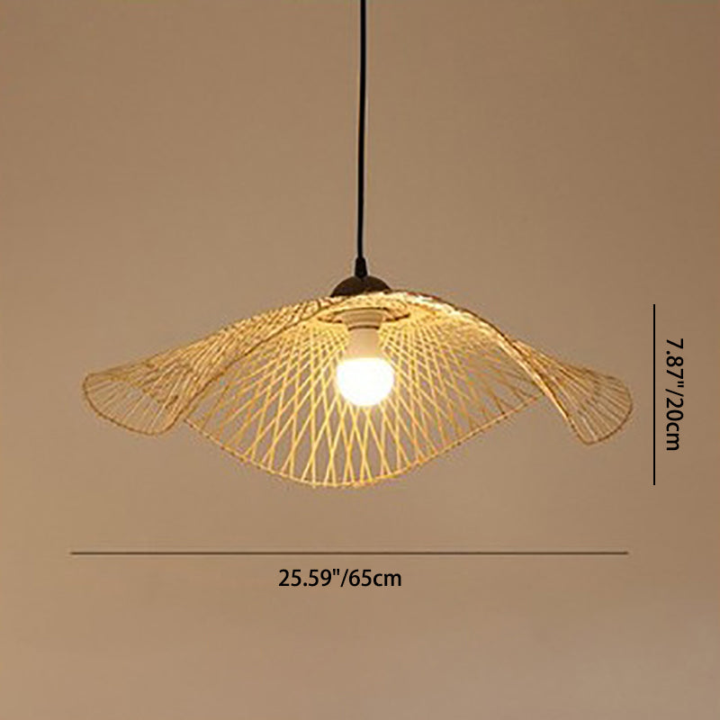 Traditional Chinese Iron Bamboo Weaving Hat Irregular Round Ball 1-Light Pendant Light For Dining Room