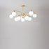 Modern Minimalist Curved Pole White Bellflower Hardware Wood Glass 6/10 Light Chandelier For Living Room