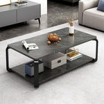 Modern Minimalist Rectangular Table Top Metal Marble Coffee Table 1-Shelf For Living Room