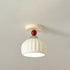 Contemporary Scandinavian Cream Ceramic Geometric Round Shade 1-Light Semi-Flush Mount Ceiling Light For Living Room