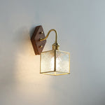 Traditional Vintage Square Copper Glass Wood 1-Light Wall Sconce Lamp For Bedroom