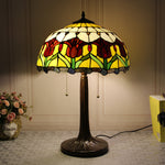 Traditional Tiffany Pastoral Rose Flower Stained Glass 2-Light Table Lamp For Bedroom