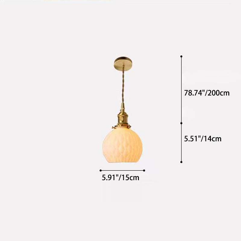 Traditional Japanese Round Pinecone Pumpkin Ceramic Brass 1-Light Pendant Light For Living Room