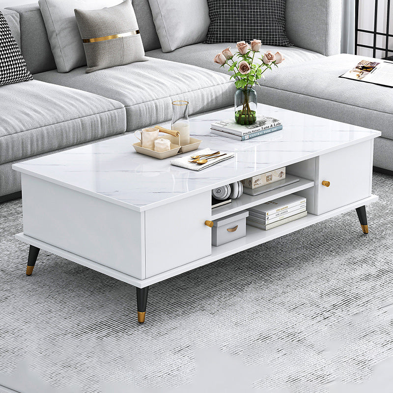 Contemporary Nordic Rectangular MDF Iron Coffee Table 1/2 Drawer For Living Room