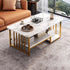 Contemporary Simplicity Rectangular Marble Texture Board Top Coffee Table 2-Tier Storage Shelves For Living Room