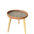 Traditional Rustic Handmade Shell Round Wood Rattan Side Table For Living Room