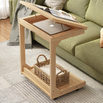 Traditional Vintage Square Wood Flip-top Side Table 2-Tier Storage Shelves For Living Room