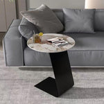Contemporary Scandinavian Round Rock Slab Iron Round Curved Base Coffee Table For Living Room