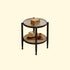 Traditional Japanese Round Glass Rattan Solid Wood End Table 2-Tier For Living Room