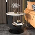 Modern Luxury Round Crescent Moon Frame Slab Carbon Steel End Table 2-Tray For Living Room