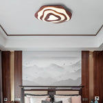 Traditional Chinese Zen Wood Grain Wavy Design LED Flush Mount Ceiling Light For Living Room