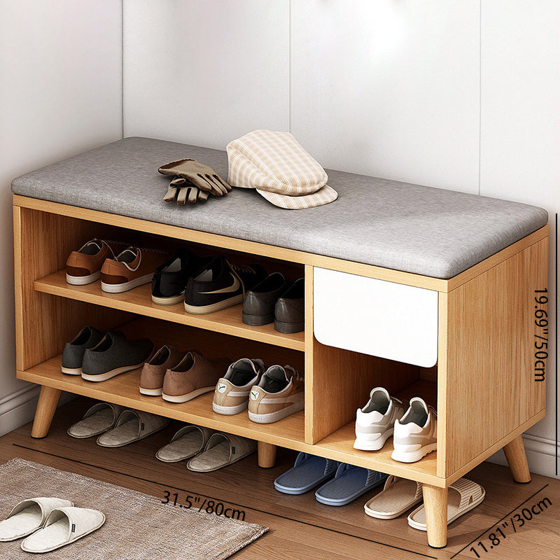 Contemporary Scandinavian Cotton Linen Solid Wood Shoe Storage 2-Storage For Entryways