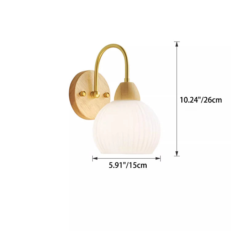 Contemporary Nordic Wood Acrylic Iron Flower Ball 1-Light Wall Sconce Lamp For Bedside