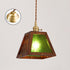 Traditional Chinese Trapezoidal Wood Floral Glass Shade 1-Light Pendant Light For Bedroom