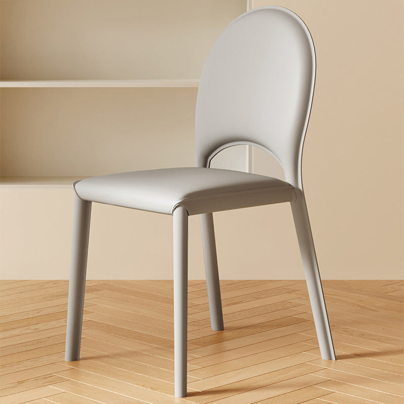 Modern Minimalist Square Oval Back Leather Carbon Steel Dining Chair For Dining Room