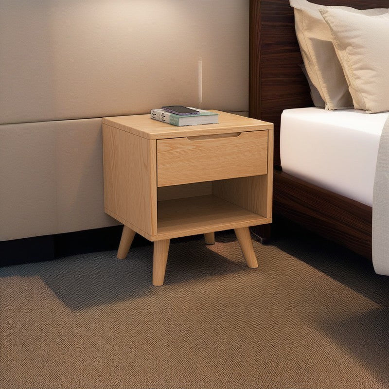 Modern Simplicity Square Cubic Rectangular Rubber Wood Nightstand 1/2 Drawer For Bedside