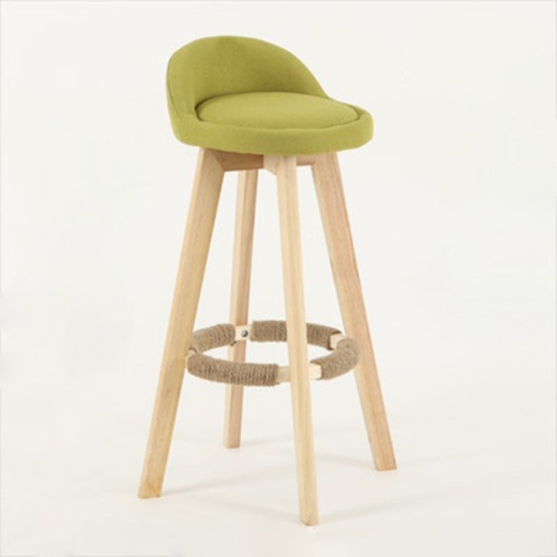 Traditional Vintage Round Fabric Wood Frame Swivel Bar Stool Low Back Footrest For Dining Room