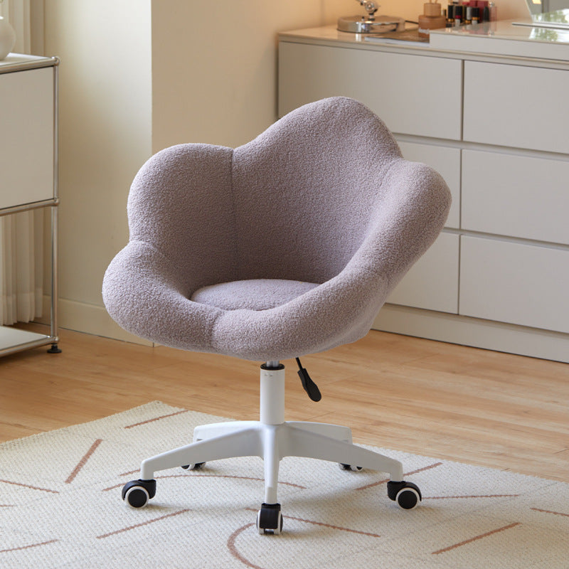 Contemporary Creative Round Flower Lambswool Fabric Metal Vanity Stool Backrest For Bedroom