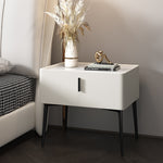 Contemporary Scandinavian Rectangular Slab Wood Leather Carbon Alloy Nightstand 1-Drawer Mobile Phone Wireless Charging For Bedside