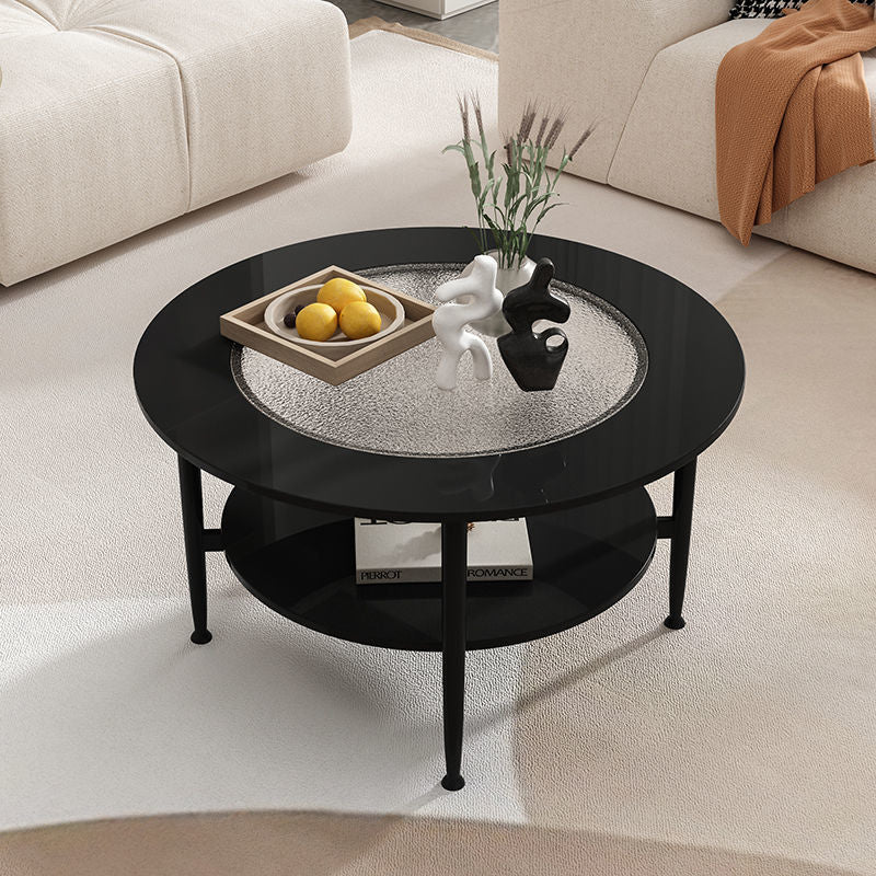 Contemporary Scandinavian Round Glass Marble Stainless Steel End Table 2-Tier For Living Room