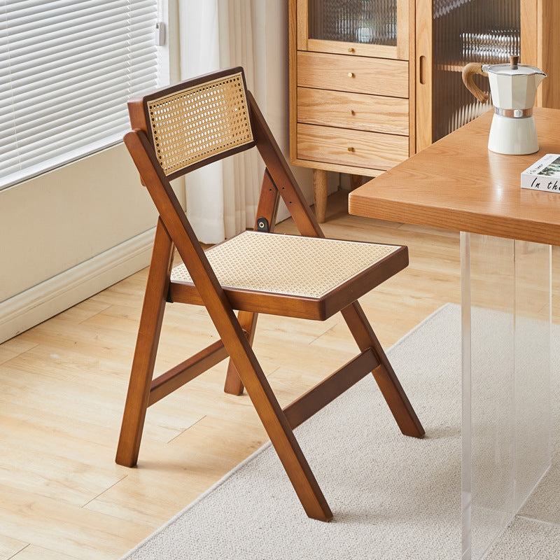 Traditional Vintage Square Rattan Rubberwood Dining Chair Backrest For Dining Room