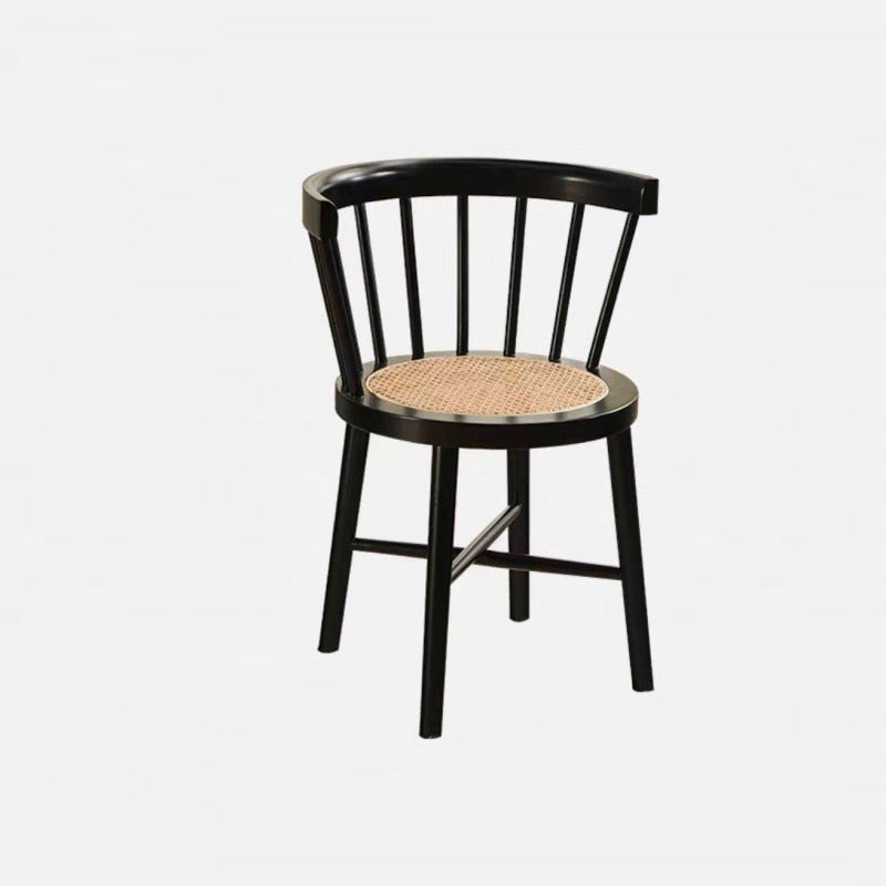 Contemporary Nordic Round Rubberwood Rattan Dining Chair Backrest For Dining Room