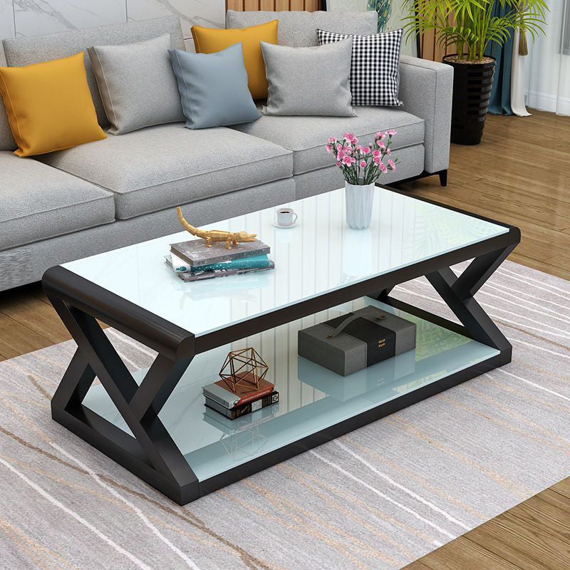 Modern Simplicity Rectangular Reinforced Glass Steel Coffee Table 2-Tier For Living Room