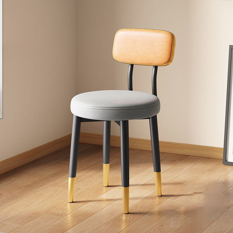 Modern Minimalist Round Upholstered Rectangular Back Leather Metal Dining Chair For Dining Room