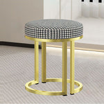 Modern Luxury Cylindrical Cotton Linen Leather Velvet Fabric Iron Vanity Stool For Bedroom