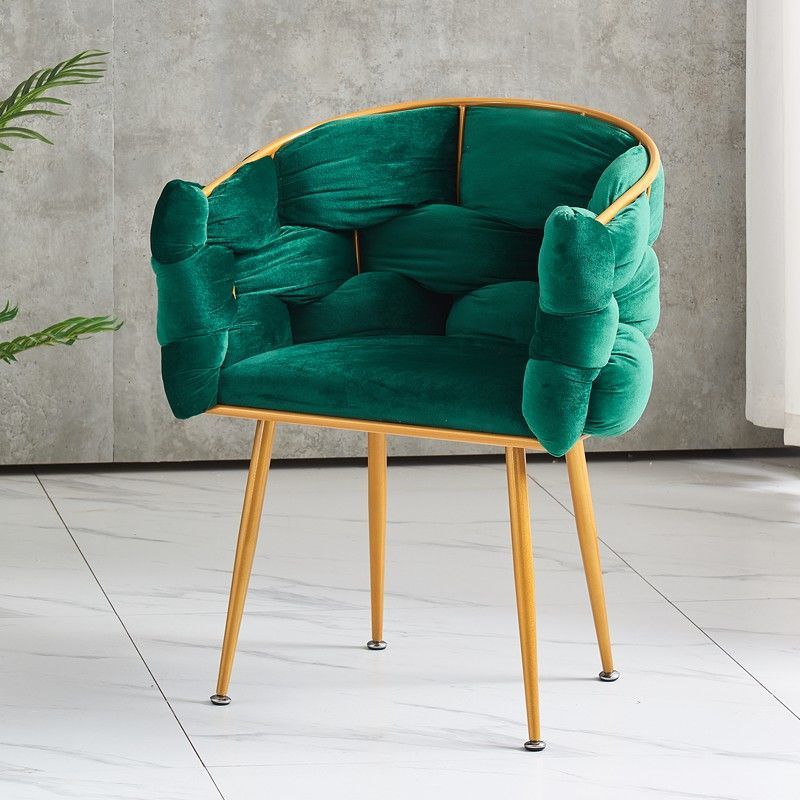 Modern Minimalist U-Shaped Metal Leather Vanity Stool 4-Legs Backrest Armrest For Bedroom