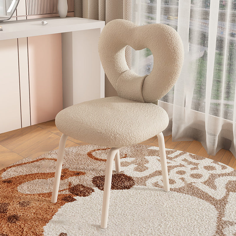 Contemporary Nordic Round Heart Lambswool Solid Wood Metal Vanity Stool Backrest For Bedroom