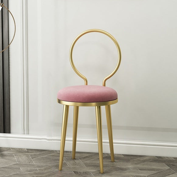 Modern Minimalist Round Sponge Velvet Leather Metal Vanity Stool For Bedroom