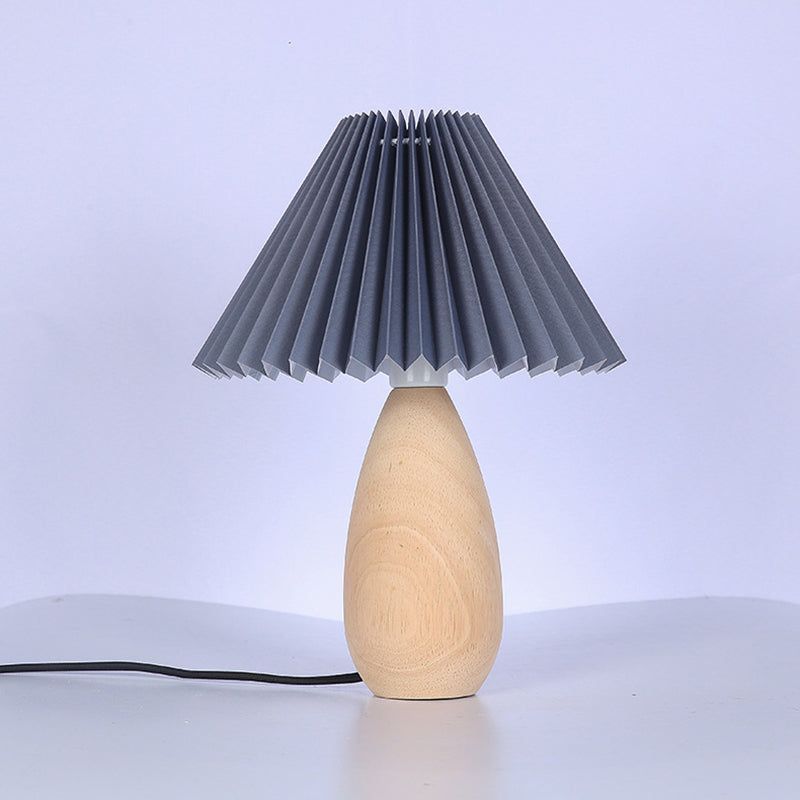 Contemporary Retro Pleated Fabric Solid Wood Base 1-Light Table Lamp For Bedroom