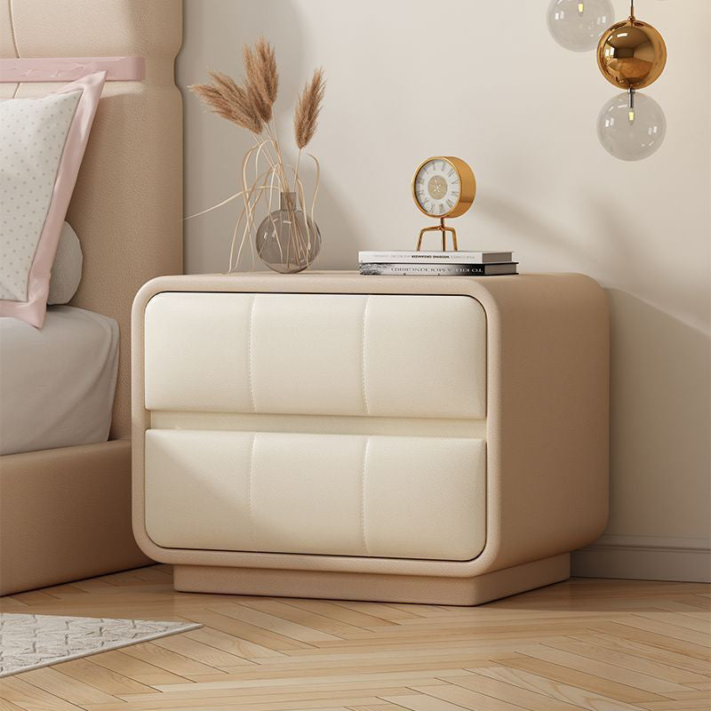 Contemporary Simplicity Square Microfiber Leather Wood Frame End Table 2-Drawer For Bedroom