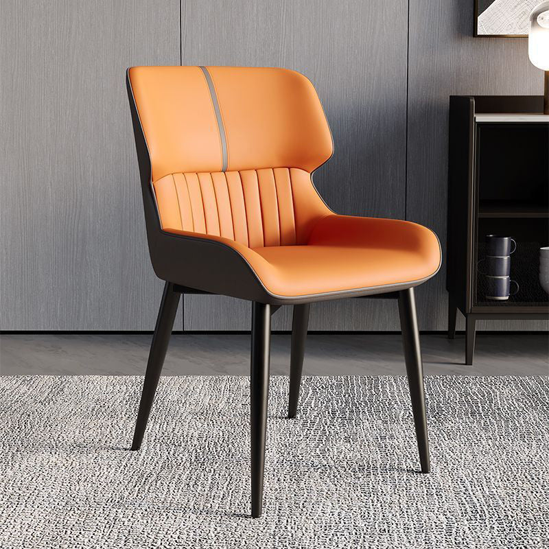 Modern Minimalist Steel Leather Dining Chair Backrest Armless For Dining Room