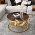 Modern Luxury Round Tempered Glass Coffee Table 2-Tier Storage Shelves For Living Room