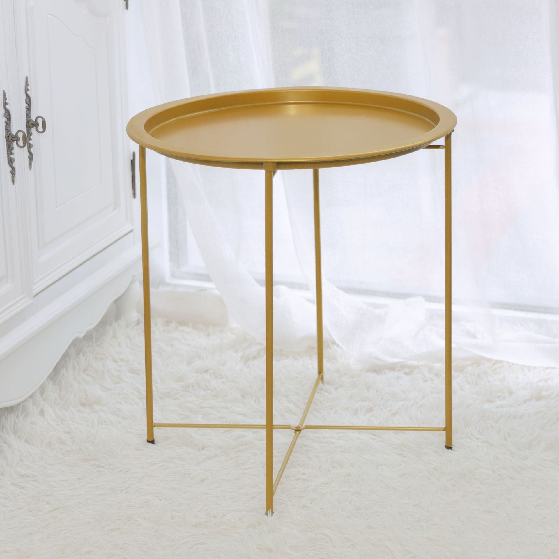 Modern Minimalist Round Iron Frame Coffee Table Tray For Living Room