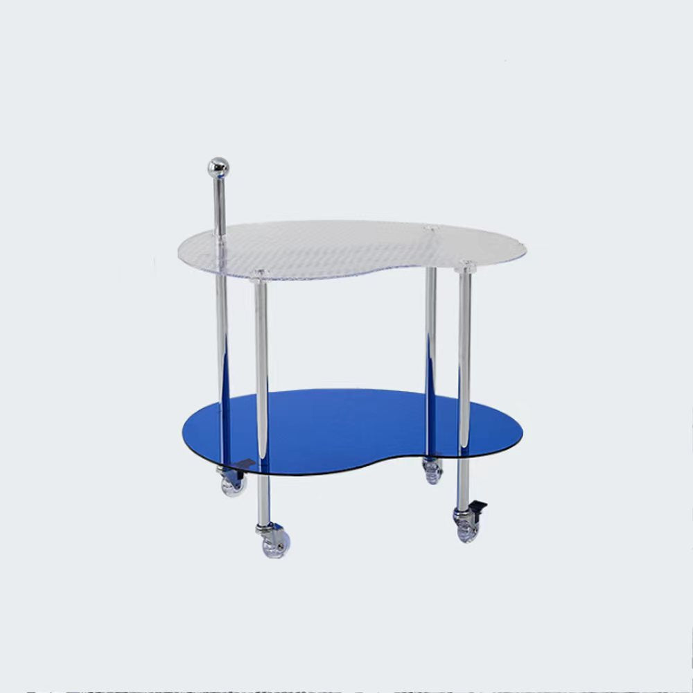 Modern Minimalist Mango Shaped Glass Stainless Steel Side Table Wheels Two Tiers For Living Room