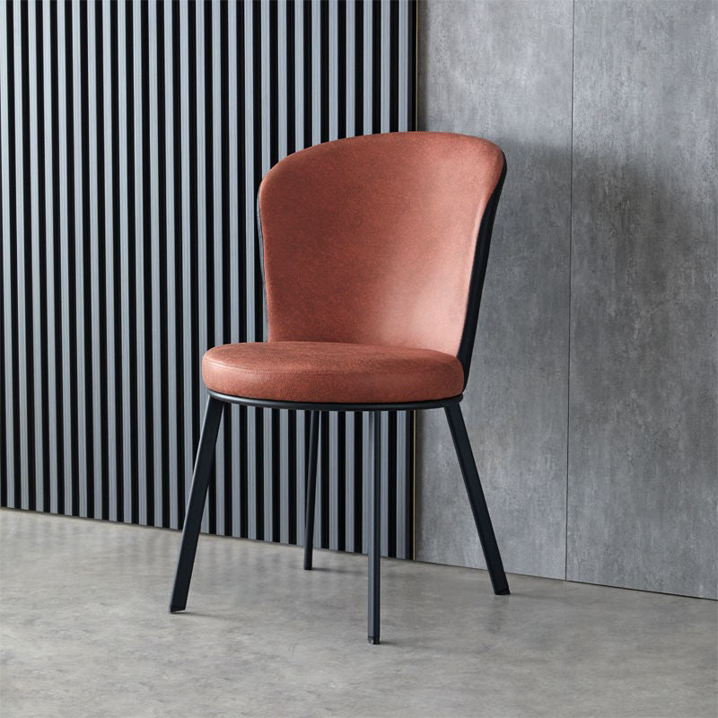 Contemporary Scandinavian Round Cushion Leather Carbon Steel Dining Chair Backrest For Dining Room