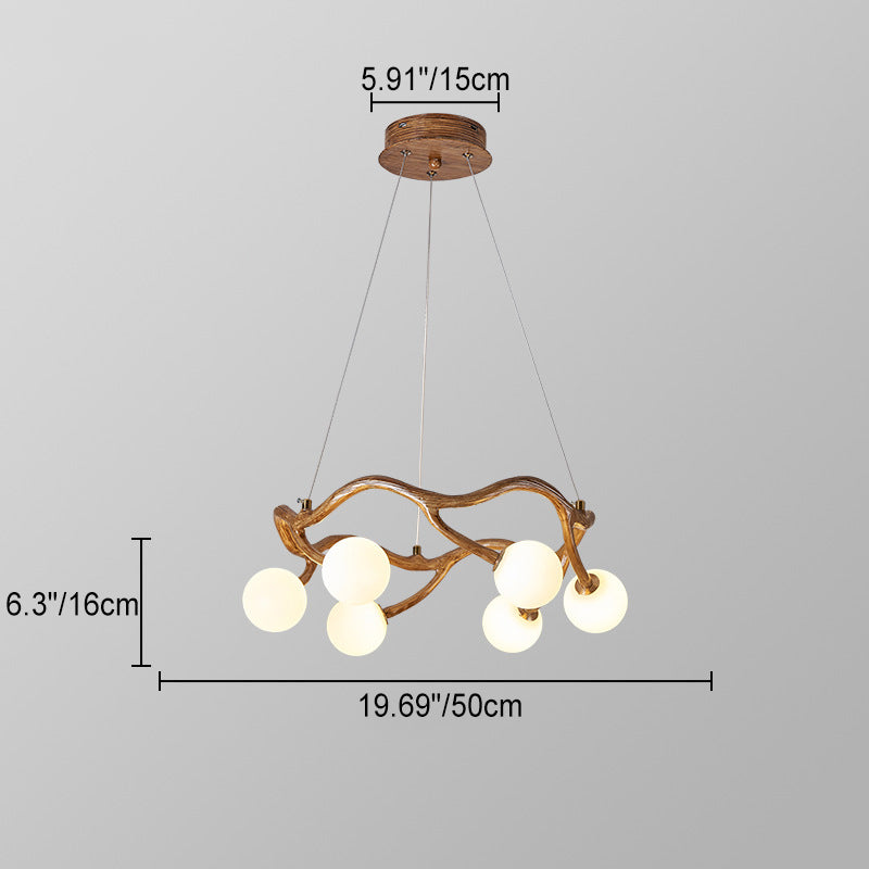 Contemporary Creative Round Tree Branch Hardware Glass 6/8/10/12 Light Chandelier For Living Room