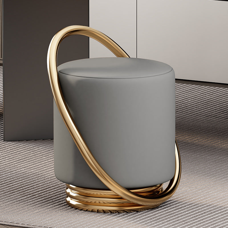 Contemporary Creative Microfiber Leather Metal Cylinder Vanity Stool For Bedroom