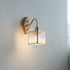 Traditional Vintage Square Copper Glass Wood 1-Light Wall Sconce Lamp For Bedroom