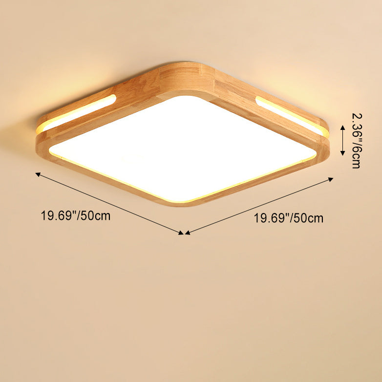 Modern Minimalist Square Wood Acrylic LED Flush Mount Ceiling Light For Bedroom