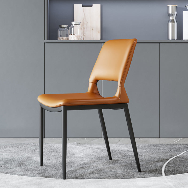 Modern Minimalist Rectangular Curved Seat Leather Carbon Steel Dining Chair Backrest For Dining Room