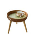 Traditional Rustic Handmade Shell Round Wood Rattan Side Table For Living Room