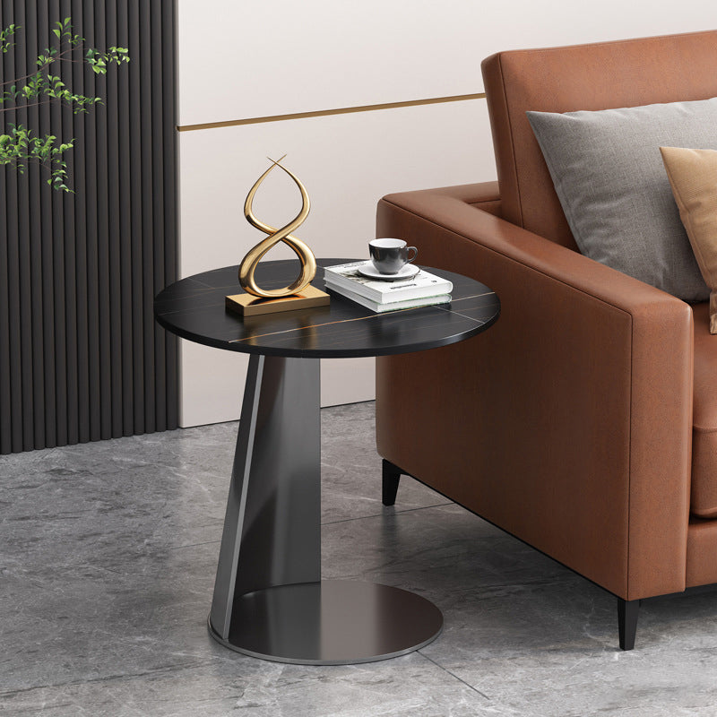 Contemporary Nordic Round Rock Slab Carbon Steel Coffee Table For Living Room