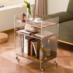 Modern Simplicity Rectangular Wood Acrylic Movable Side Table 3-Tier Storage Shelves For Living Room