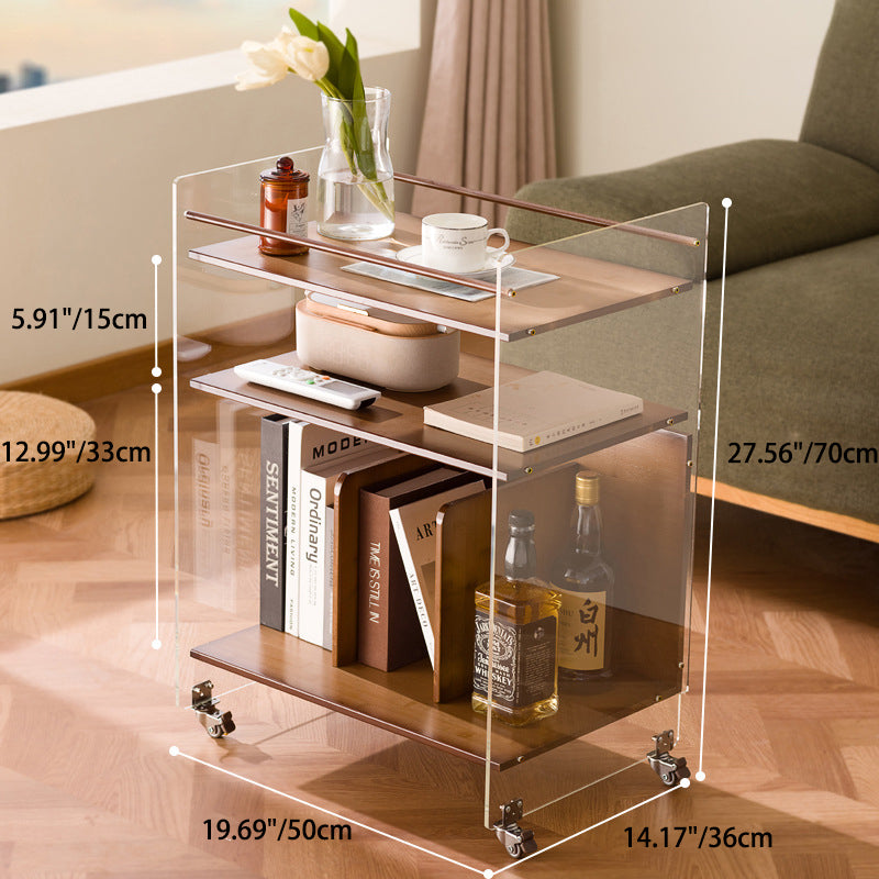 Modern Simplicity Rectangular Wood Acrylic Movable Side Table 3-Tier Storage Shelves For Living Room