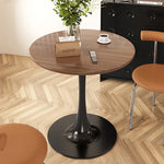 Modern Simplicity Round Imitation Wood Grain Carbon Steel Base End Table For Living Room