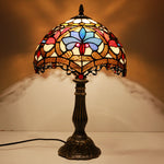 Traditional Tiffany Stained Glass Dome Shade Lotus Alloy Base 1-Light Table Lamp For Bedroom